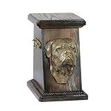 Art-Dog Custom Dog Memorial Urna – Handgjord Memorial Box – Kallt gjutet brons Hundhuvud på björkbas – Custom Dog Cremation Box – 19cmx32cmx30cm – Dog de Bordeaux (andra)