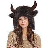 Buffalo hatt med horn, Plyschhornsmössa, Fluffy Ear Headwear för Halloween, present för män och kvinnor för Animal Cosplay Festival Temafest utomhusäventyr Onlynery