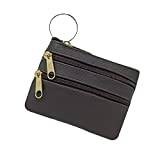 FIONCCI Mini plånbok för kvinnor och män äkta läder med blixtlås - Plånbok, Nyckelring, Brun, MIni, Mini plånbok äkta läder
