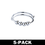 Coil Ring - Anti Stress Ring Med Roterande Pärlor Silver 5-pack