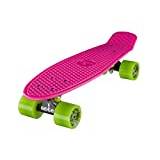 Ridge Skateboard 55 cm mini cruiser retrostil: Ltd Edition armhålor, helt U färdigmonterad, rosa- svart - grön