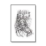 Posters,Norse Mythology Classic Canvas Painting Poster And Print Vikings, Nordic Wall Art Picture Tattoo Shop Modern Home Decoration, Affischer För Sovrumsväggar,Bilder Vardagsrumsdekoration -50X70Cm