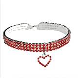 Crystal Dog Collar Heart Shape Diamond Puppy Pet Shiny Full Rhinestone Necklace Collar Collars for Pet Dogs, röd, L