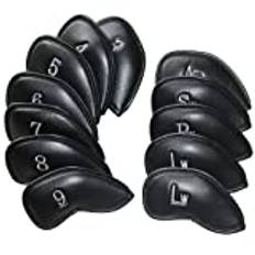 Bikupefilter OxoxO 12 x svart huvudbonad för golfklubba, tjockt syntetiskt läder, järnhuvudskydd 3-Lw kompatibel med Titleist Taylormade Callaway Ping Cobra Nike