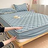 Single Bed Sheets Deep Pocket,Thick Quilted Brushed Mattress Protector, Bedroom Hotel Homestay Vacation Home Solid Color Non-Slip Bed Sheets,blue,90 * 200cm (3pcs)