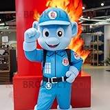 REDBROKOLY Himmelsblå brandman maskot kostym karaktär klädd med overaller och pannband