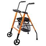 Rullatorer för äldre äldre, vikbar rullator fyrhjulad rullator orange med hjul promenad ram rörlighetshjälp höjd justerbar shoppingväska rullator gåer, hållbart mobilitetshjälp