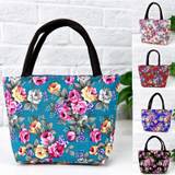 Classic Retro Flower Pattern Handbag, Portable Ladies Office Multifunctional Handbag, Canvas Ethnic Bag