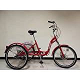 trehjuling för vuxna, hopfällbar trehjuling, 24 tums hjul, 6-växlad shimano-växlar, skivbromsar fram och bak (röd)