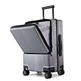 Handbagage, 50 cm (20 tum) lätt PC resväska med USB-laddningsport, snurrvagn för bagage med främre laptopficka, TSA-lås, resväska för män och kvinnor, Grått, Aluminum frame-20in