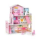 ATHRZ Dockhus träleksak, Barbie dockhus Barbie hus, äkta drömleksak hus flicka present, stort drömhus, leksak från 3 år, rosa