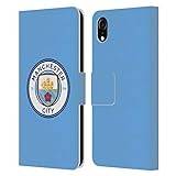 Head Case Designs Officiellt Licensierade Manchester City Man City FC Blå fullfärg Bricka Läder Book Plånboksfodral Kompatibelt med Apple iPhone XR