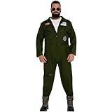 FIESTAS GUIRCA Hunky Fighter Jet Pilot Maskeraddräkt för män - Mörkgrön Aviator Jumpsuit Maskerad Klänning Män Storlek XXL 46-48