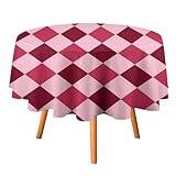 Rosa röd diamant schackbräde rund bordsduk vattentät bordsduk polyester bordsskydd för middag utomhus fest picknick 127 x 127 cm