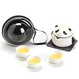 Söt Panda Mini-te-set 1 Gongfu tekanna 3 keramiska tekoppar med bärbar väska för teälskare Office Picnic Travel,Black,1