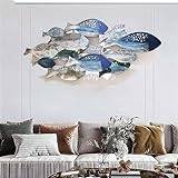 UIHECTA Coastal Ocean Metal Fish Wall Decor, Nautical Sea Life 3D Wall Art Sculpture, 50"×20" Large 3D Fish Wall Sculpture, Distressed Finish Fish Hanging Decor, for Living Room/Dining Room