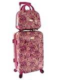 Camomilla Bagageset, resväska, handbagage (40 l) + kosmetiskt fodral (10 l), hårda skal, 360° vridbara hjul, TSA-lås, färg Fuchsia Rosor