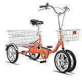 Vuxen trehjuling, 4-hjuls cykel med hög kolstålram vuxen trehjuling kryssning trehjuling 14 tum stor korg för fritid shopping picknick öl