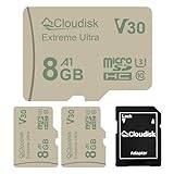 Cloudisk 3-pack Micro SD-kort 8 GB U3 V30 Extreme Ultra MicroSDHC C10 A1 UHS-I för kamera, DVR, surfplatta PC och mobiltelefon (3-pack 8 GB U3)
