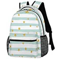 Golden Stars skolryggsäck, blå rand bokväska skolväska axelväska laptopväska resor dagryggsäckar för kvinnor tonåringar pojkar flickor, Blå rand, 11.4(L)×8(W)×16(H)inch, Ryggsäckar för dagsutflykt