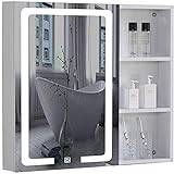 Bathroom Wall Mounted Cabinet, Storage Organizer Bathroom Mirror Cabinet with LED Lighted,Space Aluminum Locker with Anti-Fog Makeup Mirror ()