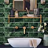 Alwayspon Självhäftande dekaler för väggkakel, heminredning, dra av och sätt fast, självhäftande stänkskydd, kakeldekor för vardagsrum, kök, badrum i 54 delar, smaragdgrönt marmortegel