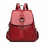 ASADFDAA ryggsäck för kvinnor Kvinnor Ryggsäckar Högkvalitativ Mjuk Läder Fashion Back Bag Kvinna Travel Backbags (Color : Red)