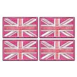 Uppsättning av fyra – Storbritanniens militärflagga – rosa (7,5 x 4,5 cm) – strykjärn/värmeförsegling baksida – broderad lapp/märke/emblem
