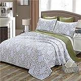 3-delad polybomull med blommor broderat överkast Täcke Sängkläder Vintage Style, 3 storlekar, Grön, 173 * 218 cm liten (Grön 173 * 218 cm)
