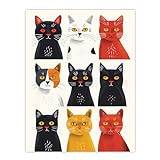Artery8 Nine Cats Fun Quirky Animals Cat Lover For Living Room Unframed Wall Art Print Poster Home Decor