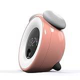 SSWERWEQ Skrivbordslampa Timing bordslampa, väckarklocka, vibration/pekdimmer sängbordslampa, smart automatiskt erkännande av människokroppen, automatisk sömnigenkänning (Color : Pink)