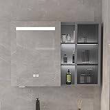 badrumsskåp, 96,5 x 68,5 cm modernt för badrum, LED-väggskåp med ljus, justerbar ljusstyrka, antidimma sminkspegel, vattentätt medicinskåp med förvaring, aluminium (färg: A, storlek: