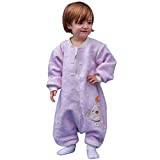 Sovsäck baby lång ärm vinter barnsovsäck, hundmönster baby sovsäck med fötter bomull pojke flicka unisex året runt pyjamas. (L:100 cm 3–4 år, rosa)