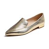 Feversole Loafer för kvinnor platt spetsig mode dra på komfort för körning kontorsskor, Guldkorn veganskt läder, 39 EU
