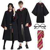 Harry Potter-dräkt för vuxna, Gryffindor-kappa med glasögon och slips, magisk dräkt för halloween, cosplay, karneval, utklädnad, fest (storlek XL)