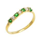 Emerald & CZ Wavy Stackable Ring in 9ct Gold