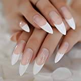 White Tips Fake Nails Extra Long Stiletto False Nails Natural Painted Long Party Designed Nails 24 Count