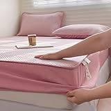 LSZHBSL Sängkläder dra-på-lakan 200 x 220 + 25 cm andningsbart dra-på-lakan dubbelt dra-på-lakan bekvämt madrassskydd quiltat med 25 cm djupa fickor ultramjukt och andningsbart madrassöverdrag rosa