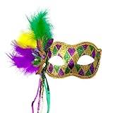 Maskerad mask med fjäder, kvinnor venetiansk mask halloween party mardi gräs mask karneval ögonmask för maskerad spets mask kostym fest, intressant rollspel tillbehör (färgglad)