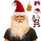 WODEJIAOBAO jultomten latexmask, realistisk heltäckande ansikte vitt skägg röd keps mask jul huvudbonad cosplay verktyg för 2024 bästa julfestkarneval (4 st)