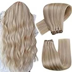 Hetto Hårtränsar, hårförlängning, askblond, löshår, hårförlängningar, naturliga sy-in-hårförlängingar av mänskliga hår, askblonda slingor, 40 cm (16 tum) 80 g per förpackning