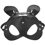 DEARMAMY läderkaninmasker maskerad party mask svart goth kanin öronmask unisex djur halvansiktsmask för karneval halloween påsk