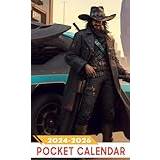 Pocket Calendar 2024 - 2026: Three-Year Monthly Planner for Purse , 36 Months from January 2024 to December 2026 | Cyberpunk Nomad | Cowboy Overcoat | Nomad Car | Heavy Pistol | Banjo - Pocketbok
