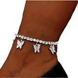 Carufin Kristall fjäril ankelarmband justerbar silver vristlänk för kvinnor flickor strand vristlänk smycken gåvor