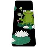 Premium TPE yogamatta – miljövänlig och halkfri träningsmatta för hemmagym och yogaträning med extra dämpning 61 x 183 cm grön lotus och groda