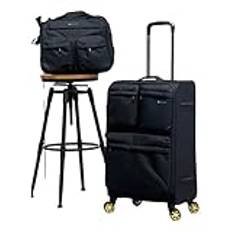 Handbagage 2-delad mjuksida lätt slitstark resväska med väska Tote Dubbla spinnerhjul TSA-lås 20/24/28-tum (Black 28in)