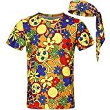 COSAVOROCK Hippiedräkter från 60-talet och 70-talet för män Hippy Fancy Dress Blommiga t-shirtar med pannband L