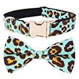 Green Leopard Dog Collar Bow Tie with Metal Buckle Big and Small Dog & Cat Collar Pet Accessories-krage rosett, L