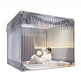 Fyrkantigt myggnät för sängtak, sängtält drömtält fyra hörn stolpe gardiner säng baldakin för vuxna sovrum dekoration, grå, 180 x 220 cm