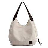 SSWERWEQ Damväskor Vintage canvas handväska kvinnor stor kapacitet axelväska, avslappnad handtag väska, dam shopping handväska (Color : Beige)